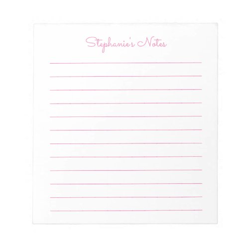 Simply Elegant Light Pink Lined Personalized Notepad