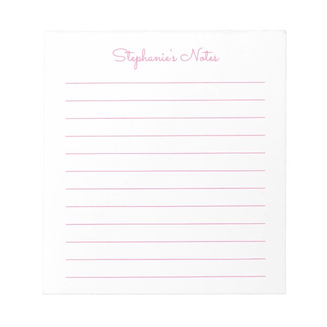 Simply Elegant Light Pink Lined Personalized Notepad (Front)
