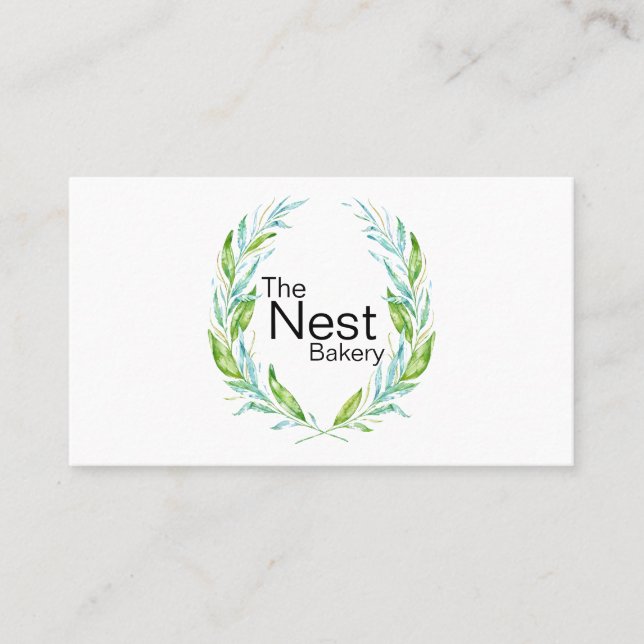 Simply Elegant Logo Laurel Branches for Bakery Business Card (Front)