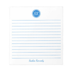 Simply Elegant Medium Blue Lined Monogram Name Notepad