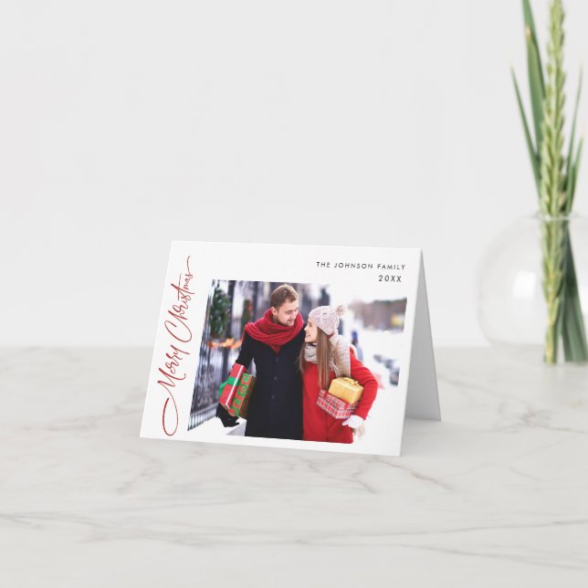 Simply Elegant Merry Christmas 3 PHOTO Greeting Holiday Card (Front)