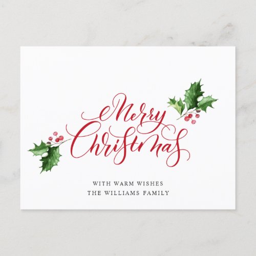 Simply Elegant Merry Christmas Greeting Holiday Postcard