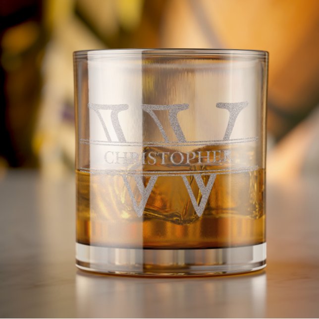 Simply Elegant Modern Minimalist Name and Initial Rocks Glass (Simply Elegant Name and Last Initial Rocks Glass)