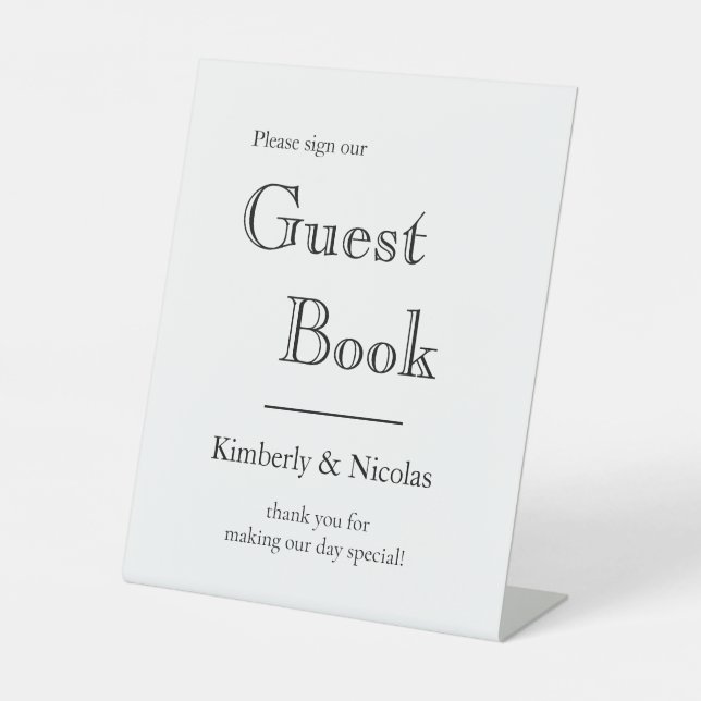 Simply Elegant Modern Wedding Guest Book  Pedestal Sign (Front)