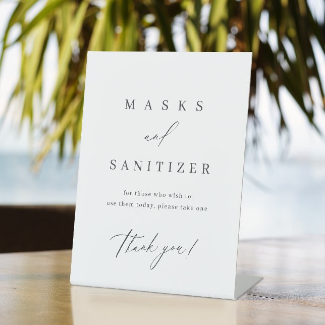 Simply Elegant Modern Wedding Masks and Sanitizer Pedestal Sign (Simply Elegant Modern Wedding Masks and Sanitizer Pedestal Sign)