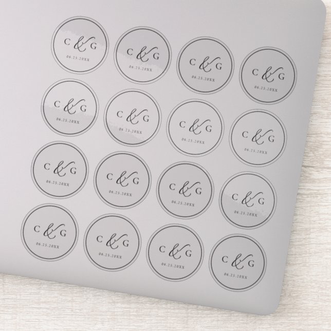 Simply Elegant Monogram Modern Wedding Transparent Sticker (Detail)