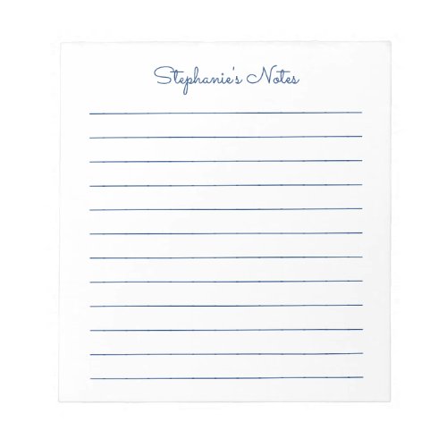 Simply Elegant Navy Blue Lined Personalized Notepad