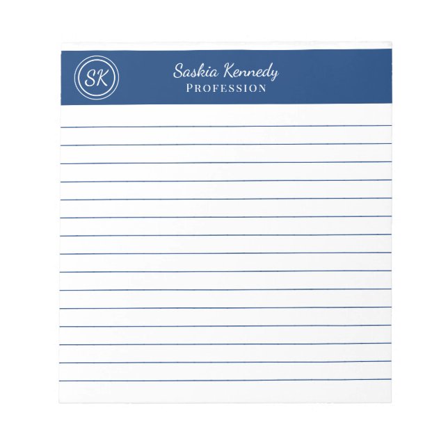 Simply Elegant Navy Lined Monogram Business Notepad (Front)