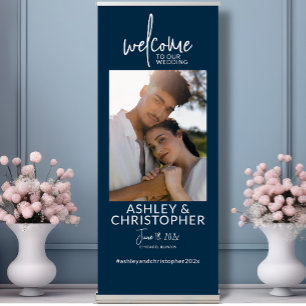 Simply Elegant Oxford Blue Photo Wedding Welcome Retractable Banner