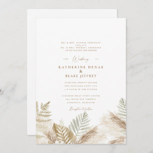 Simply Elegant Pampas & Gold White Invitation