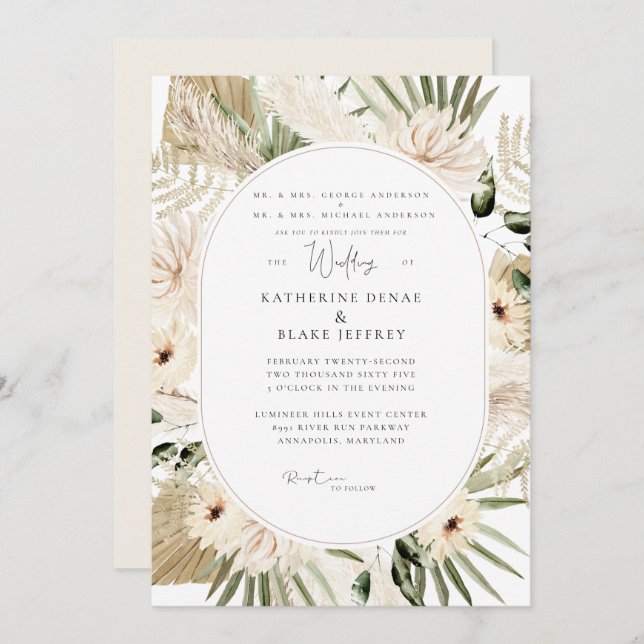 Simply Elegant Pampas Wedding Both Parents  Invitation (Front/Back)
