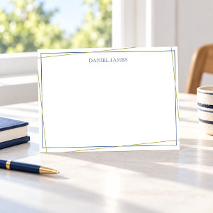 Simply Elegant Personalized Navy and Gold Flat Note Card