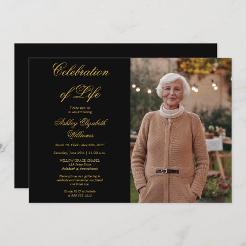 Simply Elegant Photo Black Celebration of Life Invitation