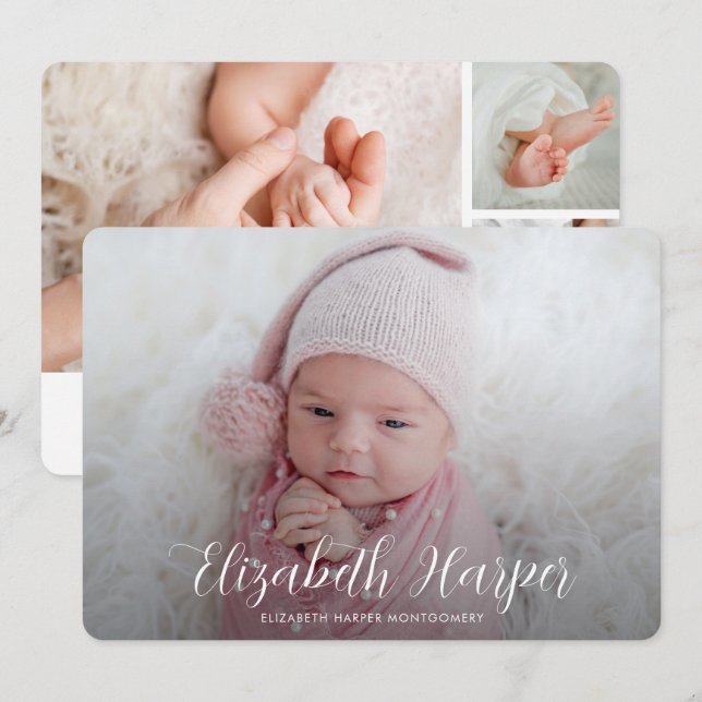 Simply Elegant Photo Collage Birth Announcement (Front/Back)
