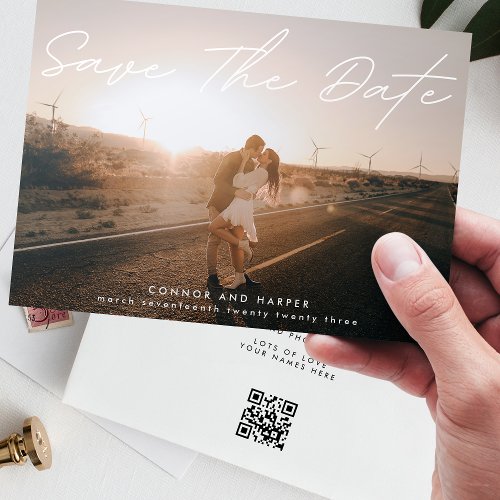 Simply Elegant Photo Text Save The Date QR CODE Announcement