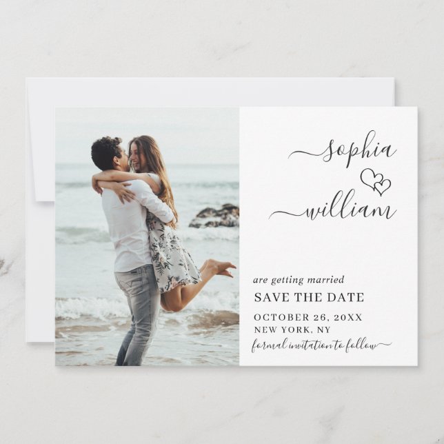 Simply Elegant Photo Wedding Hearts Simple Modern Save The Date (Front)