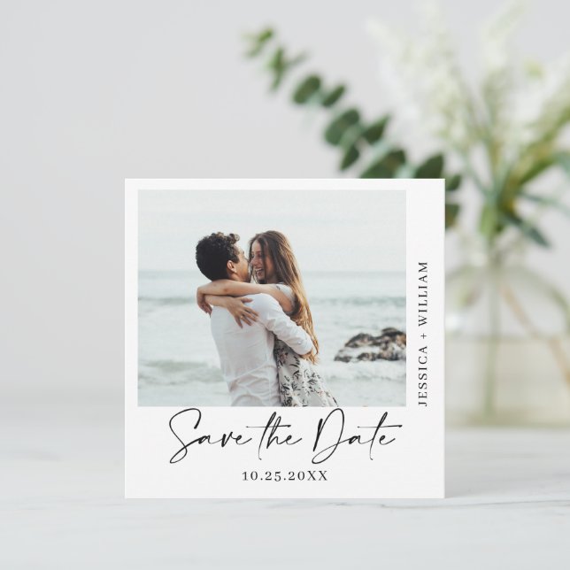 Simply Elegant Photo Wedding Hearts Simple Modern Save The Date (Standing Front)