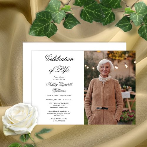 Simply Elegant Photo White Celebration of Life Invitation