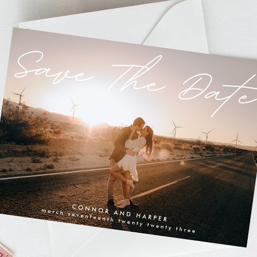 Simply Elegant Photo White Text Save The Date Announcement