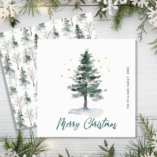 Simply Elegant Pine Tree Christmas Greeting Holiday Card