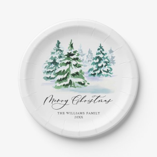 Simply Elegant Pine Tree Christmas Greeting Paper Plates