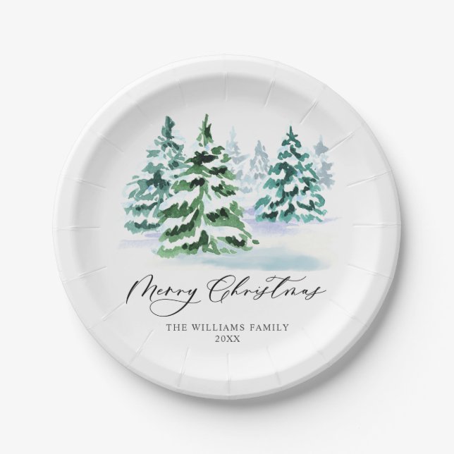 Simply Elegant Pine Tree Christmas Greeting Paper Plates (Front)