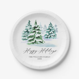 Simply Elegant Pine Tree Christmas Greeting Paper  Plates
