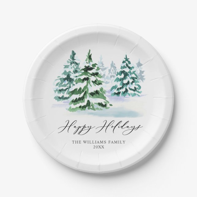 Simply Elegant Pine Tree Christmas Greeting Paper  Plates (Front)