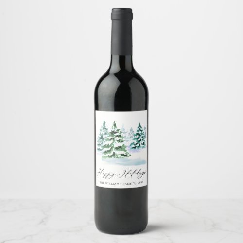 Simply Elegant Pine Tree Christmas Greeting Wine L Wine Label