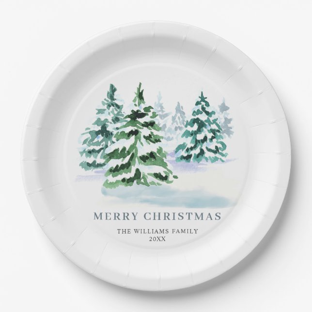 Simply Elegant Pine Tree Christmas Holiday Paper Plates (Front)