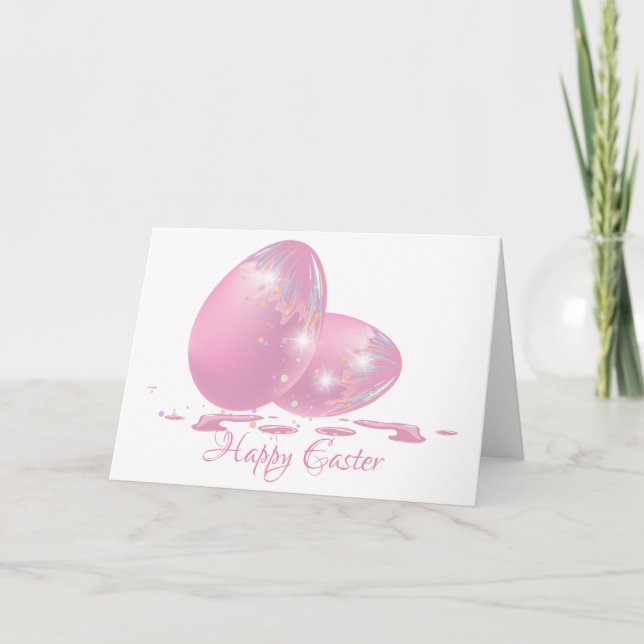 Simply Elegant Pink Easter Eggs Holiday Card (Front)