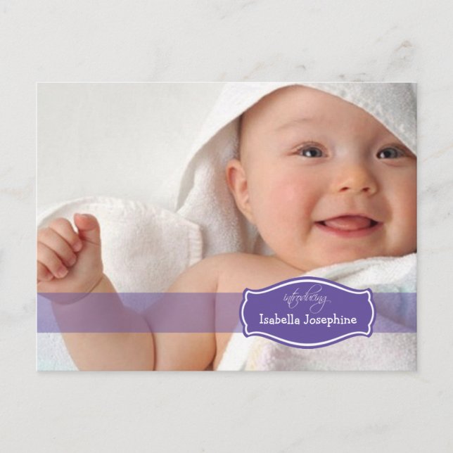 Simply Elegant (purple) Baby Birth Announcement (Front)