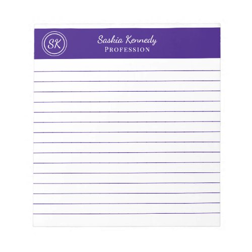 Simply Elegant Purple Lined Monogram Business Notepad
