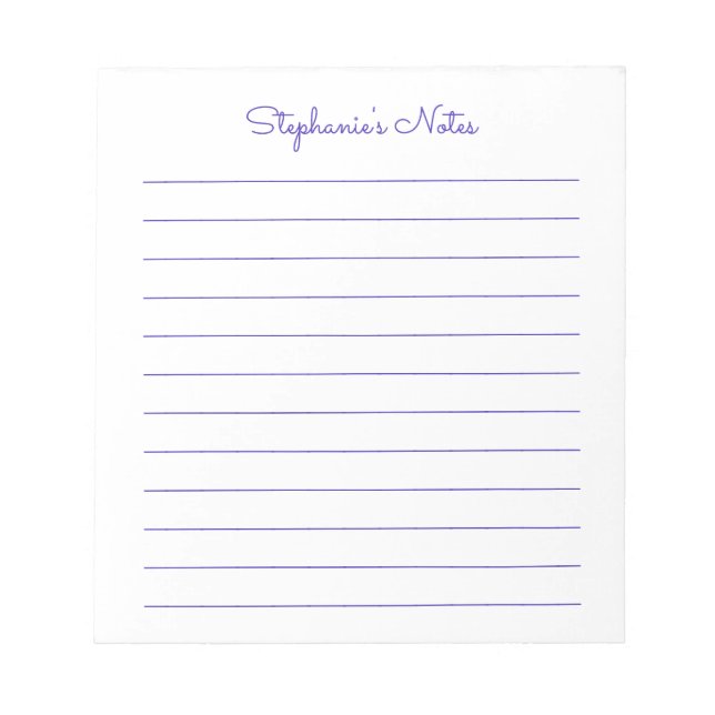 Simply Elegant Purple Lined Personalized Notepad (Front)
