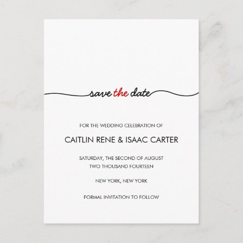 Simply Elegant Red Save the Date Announcement Postcard