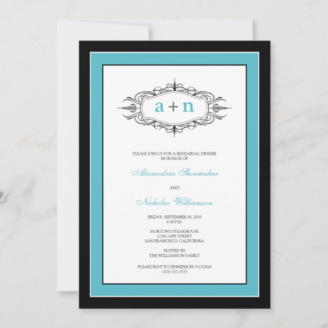 Simply Elegant Rehearsal Dinner Invitation (aqua) (Front)
