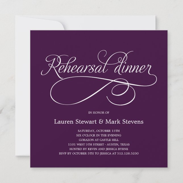 Simply Elegant Rehearsal Dinner Invitation Purple (Front)