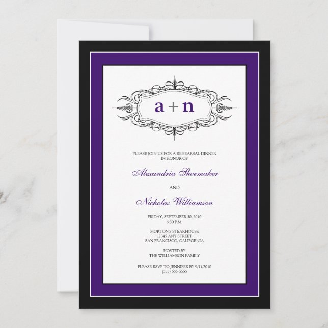 Simply Elegant Rehearsal Dinner Invitation (royal) (Front)