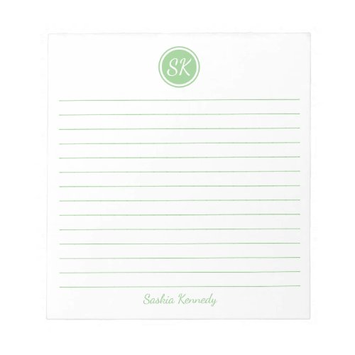 Simply Elegant Sage Green Lined Monogram Name Notepad