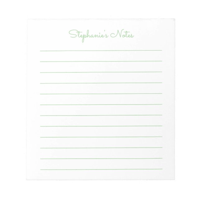 Simply Elegant Sage Green Lined Personalized Notepad (Front)