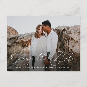 Simply Elegant Script Change the Date Postponement Announcement Postcard