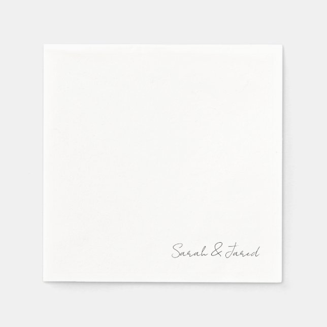 Simply Elegant Script Names White Wedding Cocktail Napkins (Front)