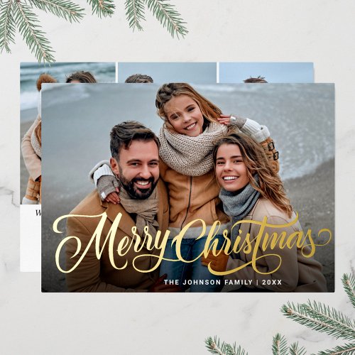 Simply Elegant Sparkle Christmas 4 PHOTO Gold Foil Holiday Card
