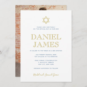 Simply Elegant Star, Photo on Back, Bar Mitzvah Invitation