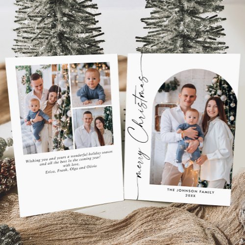 Simply Elegant Stylish 4 PHOTO Christmas Greeting Holiday Card