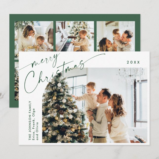Simply Elegant Stylish 7 PHOTO Christmas Greeting Holiday Card (Front/Back)