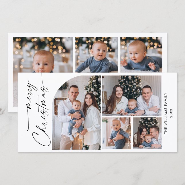 Simply Elegant Stylish 7 PHOTO Christmas Greeting Holiday Card (Front/Back)