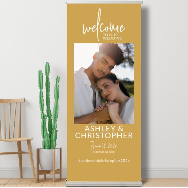 Simply Elegant Sunflower Photo Wedding Welcome Retractable Banner (Creator Uploaded)