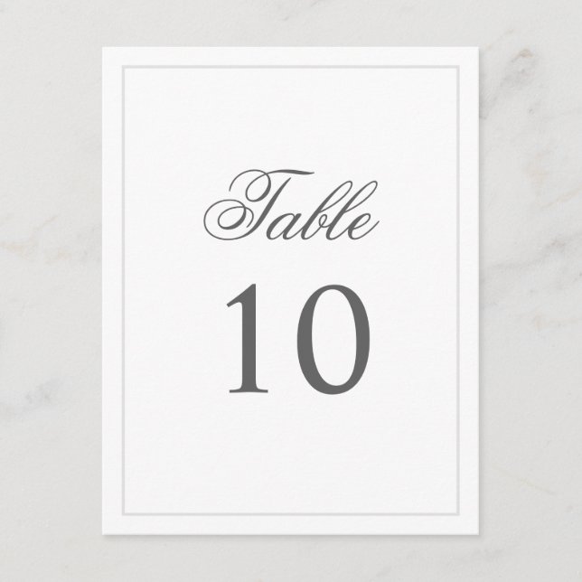 Simply Elegant Table Number Card (Front)