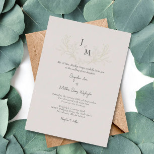 Simply Elegant Taupe Foliage Wedding Gold Foil Invitation
